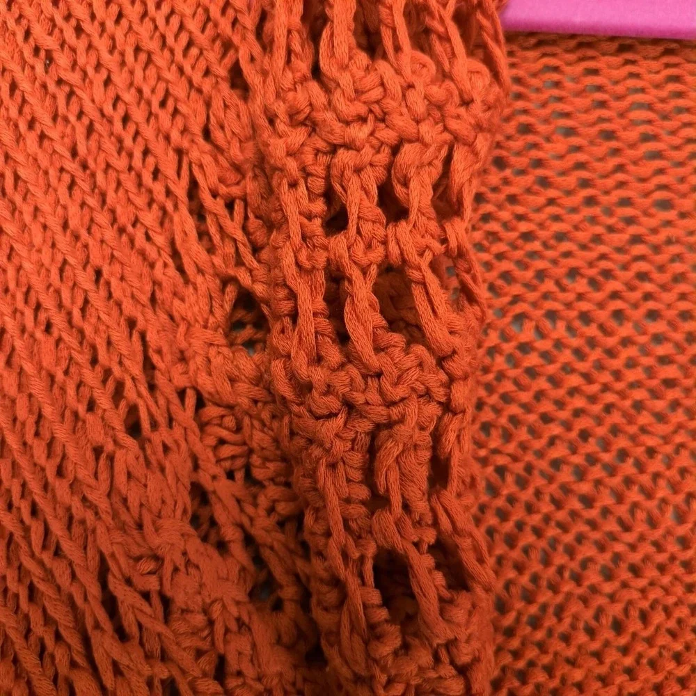 Vintage Y2K Vigoss Bonwee Orange Open Knit Wrap Sweater Womens OS Crochet Boho